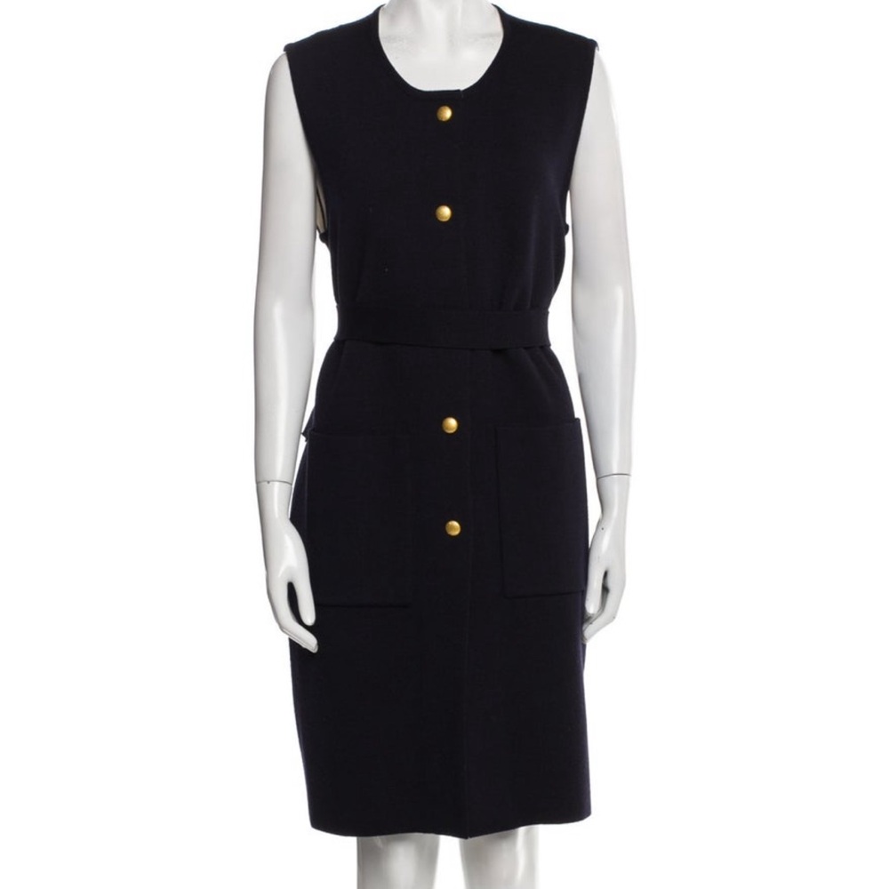 Tory Burch knit Sleeveless Merino Wool Coat Dress with Gold Accents. Size L